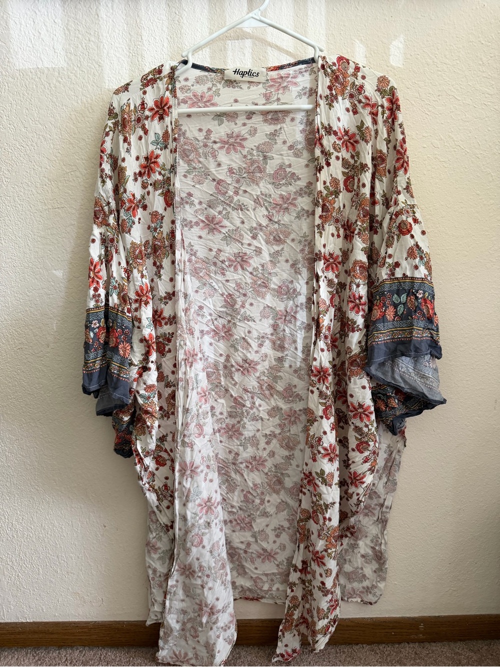 White Floral Open-Front Kimono